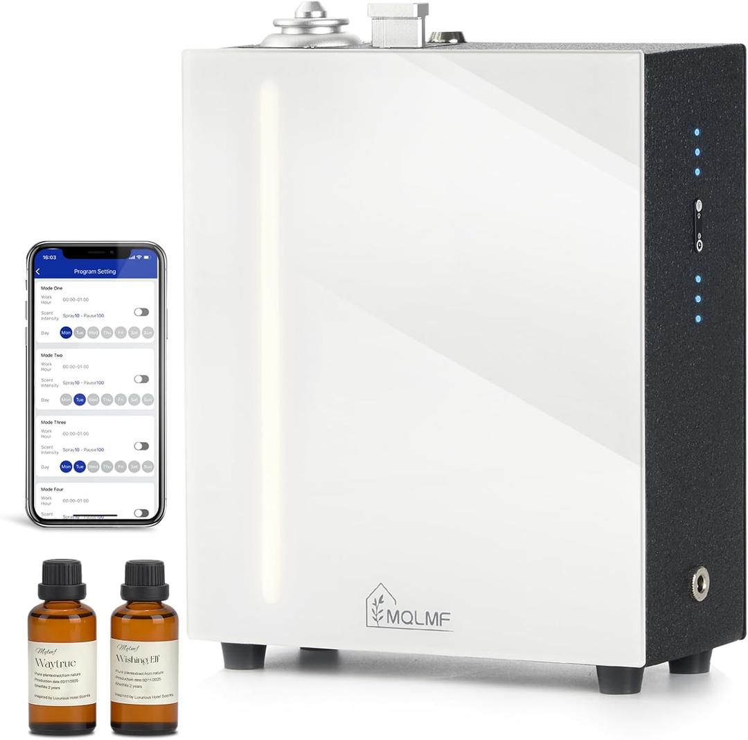 HVAC Scent Diffuser Whole House - 3000 Sq Ft,Ultra Quiet,Ambient Light,Key-Locked Oil Bottle,Metal,Commercial Hotel Collection Diffuser Machine,HVAC Diffuser Scent System - White