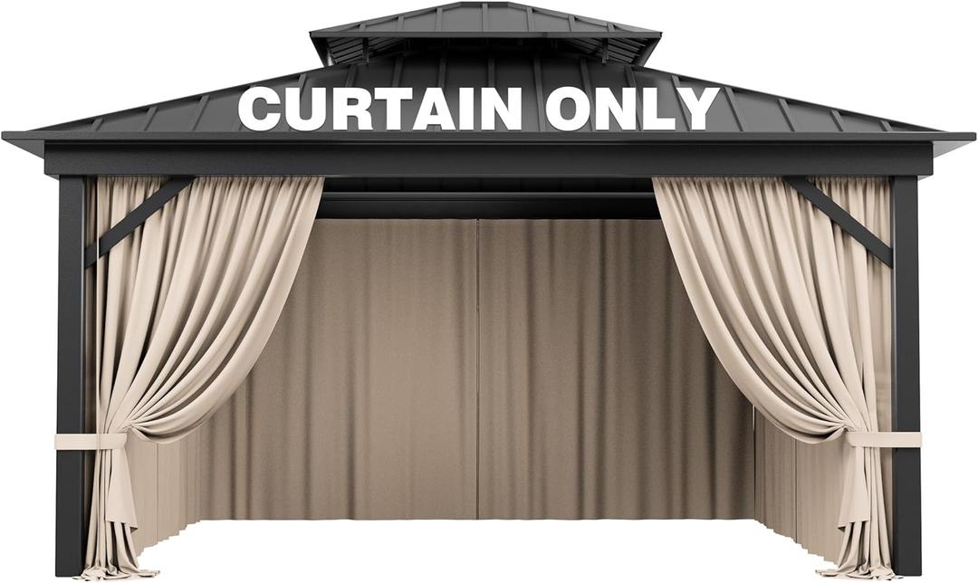 Outdoor Gazebo Curtain Replacement Universal 4-Panel Sidewalls 10' X 13',Outdoor Patio Waterproof Privacy Curtain with Double Zipper for Patio,Garden, and Backyard (Curtain Only)