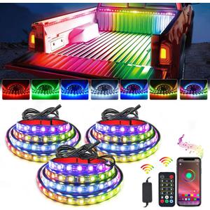 Nilight Truck Bed Light Strip RGB-IC LED Bar for Pickup Multi Dream Color DIY Music Synchronous with APP and RF Remote Control 3PCS 60 inch Cargo Lighting