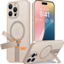TORRAS Desert Titanium 360 Spin Stand Magnetic Case for iPhone 16 Pro Case with Full Camera Protection, Fit for MagSafe, 16FT Mil-Grade Shockproof Slim Phone Case for iPhone 16 Pro 6.3", Rose Gold
