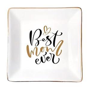LADY&HOME Gifts for Mom Mother's Day Trinket Dish Birthday Mother's Day Gifts for Mom Ceramic Ring Dish for Mom (Best Mom)