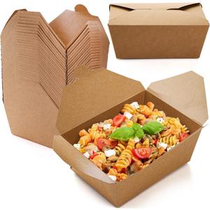 DEAYOU 35 Pack Paper Food Container, 110 Oz Kraft Lunch Box, Brown Storage Paperboard Fast Food Holder, Microwaveble