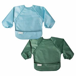 Tiny Twinkle Long Sleeve Bib for Babies & Toddlers | 2-Pack Waterproof Smock Bib for Eating | Machine Washable & Mess-Proof Feeding Essentials | Newborn Shower Gift (Slate Olive,6-24M)