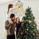 Angel Tree Topper with LED Light, 14" Angel Treetop Figurine with Dress, Feather Wings, and 10 Lights for Indoor and Outdoor Holiday Decoration, Xmas Home Ornaments-Silver