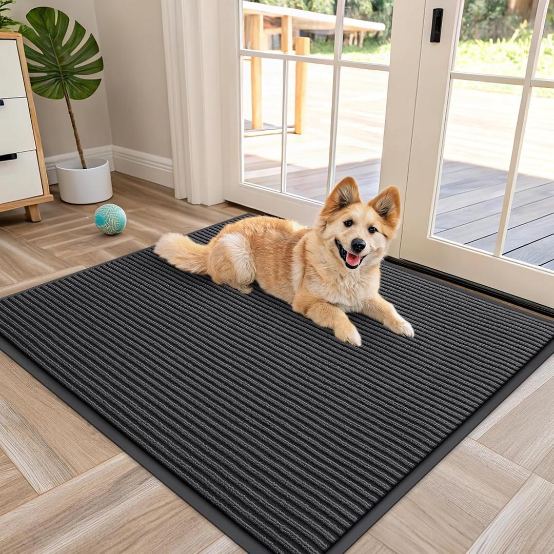 OLANLY Front Door Mat Indoor Outdoor Entrance, Waterproof Heavy Duty Doormat, Fade Resistant, Low Profile, Easy Clean Patio Porch Welcome Floor Mats for Entry, 40x32, Charcoal Grey