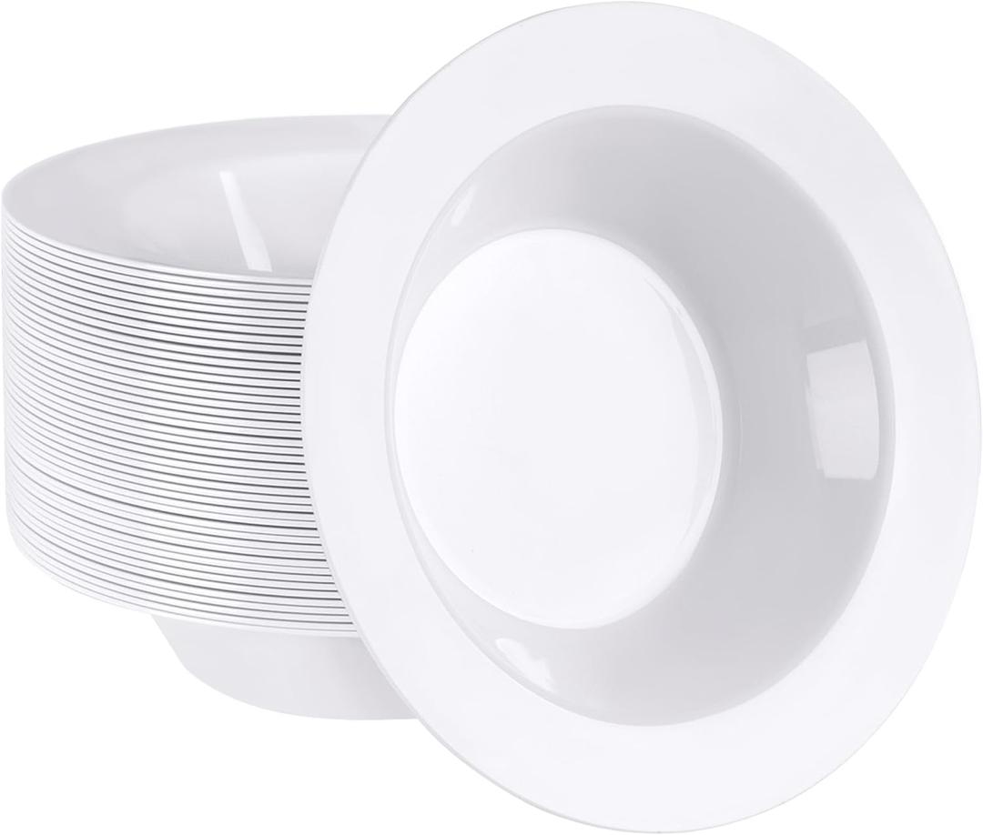 12 oz. - 200 Piece White Plastic Bowls, Disposable Plastic Soup Bowls - Premium Heavy-Duty Dessert Bowls for Wedding, Party and All Occasions