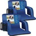 Sheenive Stadium Seat with Back Support Padded Bleacher Chairs with Back and Cushion, Portable Folding Bleacher Seat with Armrest, 6 Reclining Positions, Large Stadium Seat with Cup Holders & Pockets (20.5" Wide, Blue, 2 Pack)