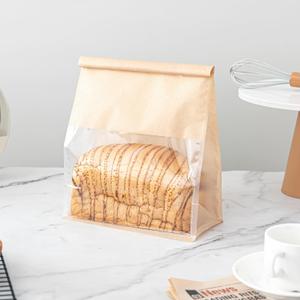 Roppolo 50 Pcs 8.6 Inch Bread Bags with Tin Tie, Large Loaf Bags Made Of Brown Cotton Paper, Storage Packing Bag with Clear Window for Bakery, Cafe, Homemade Bread