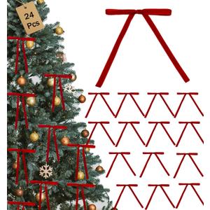 3 x 24 Pcs Velvet Christmas Tree Bows Velvet Bows for Christmas Tree Pre-Cut Ribbon for Xmas Tree, Garland Decor, Wreath, Gift Decorations (5x7 Inches, 3/8" Wide - Red)