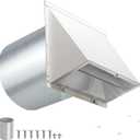 8 Inch Hooded Wall Vent with Screen and Damper, Outdoor Wall Exhaust Vent Cover Cap for Kitchen Range Hood Dryer Duct Ventilation &Exterior Air Exhaust Applications, Galvanized Steel, White