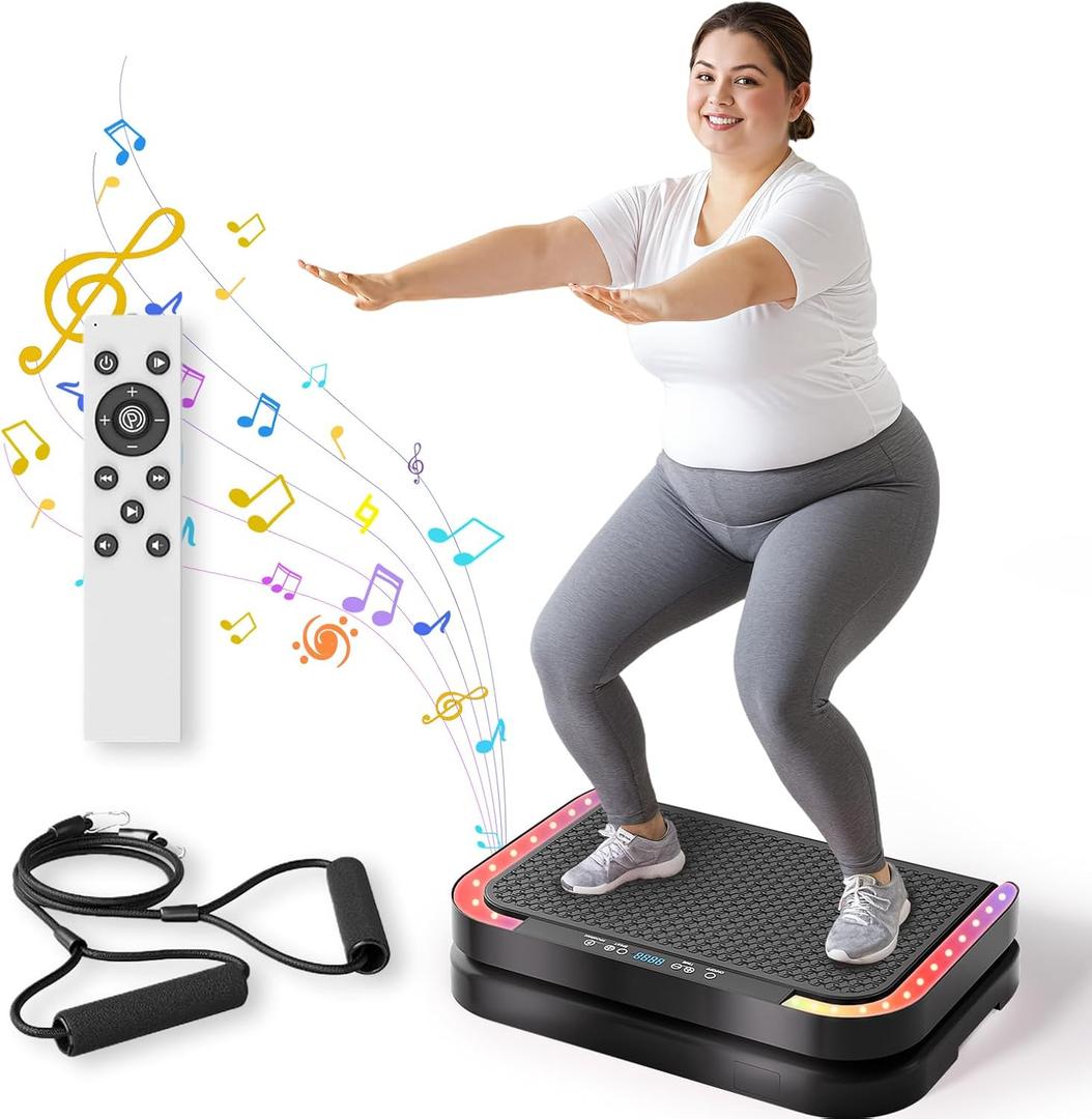 Vibration Plate Machine for Lymphatic Flow & Muscle Recovery, Vibration Fitness Platform with Bluetooth & LED Modes, 440 Lb Capacity & 200 Levels for Home Use
