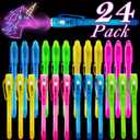 iGeeKid 24 Pack 2 Style Easter Basket Gifts for Kids Classroom Invisible Ink Pen with UV Black Light Secret Spy Pens Magic Disappearing Ink Markers School Supplies Kids Party Favors Boy Girl Exchang