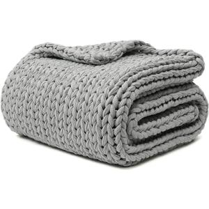 YnM 100% Cotton Weighted Blanket, Handmade Chunky Knitted Throw, No fillers Design, Soft and Breathable, Machine Washable Bed Blanket for Sleep or Home Decor (Lighte Grey, 60x80 Inch, 25lbs)