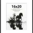 16x20 Frames Black, Aluminum Poster Frame with Real Glass, Display Photo 11x14 with Mat or 16 x 20 without, Modern Metal Picture Frames for Wall, Horizontal or Vertical Wall Mounting