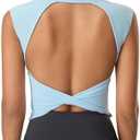 ABOCIW Women Twist Back Workout Top with Built in Bra Cap Sleeve Pilates Yoga Crop Top Athletic Gym Shirt, S