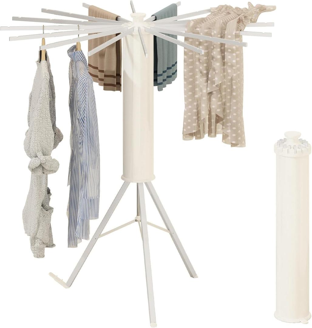 Tripod Drying Rack, Foldable Octopus Standing Drying Rack Clothing with 16 Aluminum Drying Arms, Round Collapsible & Portable Handle for Laundry Room, Balcony, Bedroom, RV