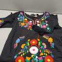 Mexican Dress for Women Embroidered Floral Dress V Neck Traditional Fiesta 3/4 Sleeve Lace Dress (XL, 323BK) 