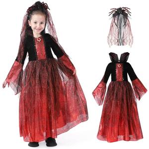 Royal Vampire Costume for Girls Deluxe Set Halloween Gothic Vampiress Queen Dress Up Party (7-9 Years, Black)