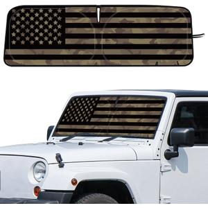 DaisyInner Windshield Sun Shade Compatible with Jeep Jk Jku Jl Jlu 1997-2023 and Compatible with Gladiator Jt 2020-2023 Foldable Windshield Sunvisor Blocks UV Rays (Retro Flag, 16.5 x 52.5)