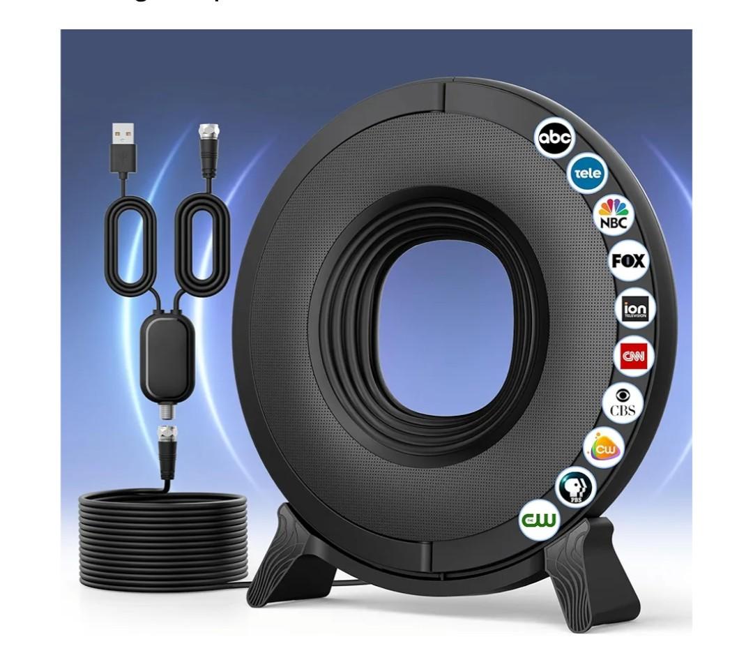 TV Antenna Indoor for Local Channels, 2025 Long Range Antenna for Smart TV 360° Reception,Digital TV Antennas for All Smart/Old TVs, Supports 4K 1080P HD VHF UHF