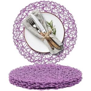 AHHFSMEI Paper Braided Round Placemats Set of 6 Natural Non-Slip Heat Resistant Table Mats for Dining Tables Woven Indoor Outdoor Place mats(Purple)