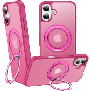 360°Magnetic Swivel Ring for iPhone 17 case,Built-in Metal Stand and Ring Holder,Magsafe Compatible,Military Grade Protection,Shock Resistant-Rose Pink