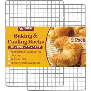 CUNSENR Cooling Rack for Baking and Cooking - 10" x 14.75" Stainless Steel Wire Rack - Heavy Duty Cooling Rack for Oven- Perfect for Jelly Roll Sheet & Cookie Pan, Roasting, Dishwasher Safe - 2 Pack