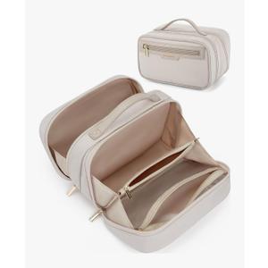 BAGSMART Travel Makeup Bag Large Capacity Cosmetic Bag, Wide-open Portable Make Up Bag Organizer for Women for Travel Essentials Travel-Size Toiletries Accessories Bottles, Brushes (Warm Gray)