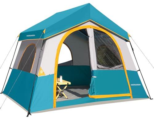 HIKERGARDEN 6 Person Camping Tent - Portable Family Cabin Tent for Camp, Windproof Fabric Camp Tent Outdoor for Hiking, Backpacking, Traveling-10'x8'x76in(H) (Ocean Blue)