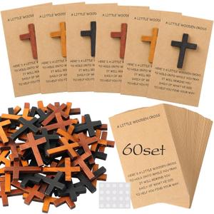 60 Sets Easter Gifts Pocket Hug Token Bulk | Mini Wooden Cross Gifts with Hug Greeting Cards | Exchange Card Relationship Gift Friends Colleagues Family Christians Church 3 Colors