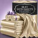 DECOLURE Satin Bed Sheets - 4 Piece Luxury Silky Queen Size Bedding Set - Softer Than Silk, Wrinkle-Free with 15 Deep Pocket Fitted Sheet, Perfect for Hair & Skin, Gifts for Women (Ivory)