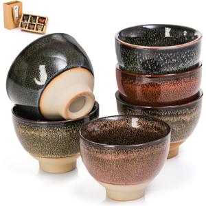 Eorbow 6 Pack 2oz Ceramic Tea Sake Cups, Handcrafted Chinese Kungfu Tea Cup, Japanese Sake Cup Set, Small Tea Cup for Soju Shot, Matcha, Saki, Asian Tea Accessories, 6 Colors