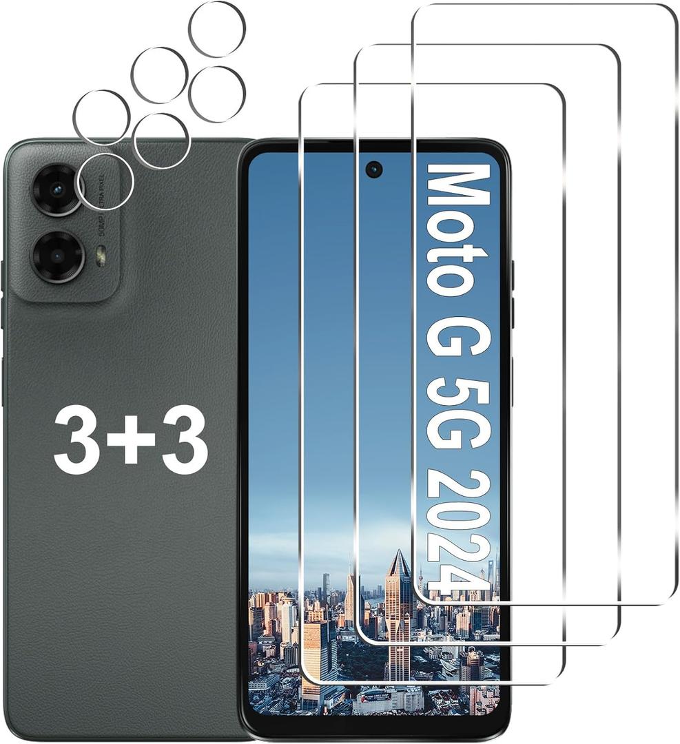 [3+3 Pack] Moto G 5G 2024 Screen Protector + Camera Lens Protector, 9H Hardness, Anti Scratch, Easy Installation, Bubble Free, HD