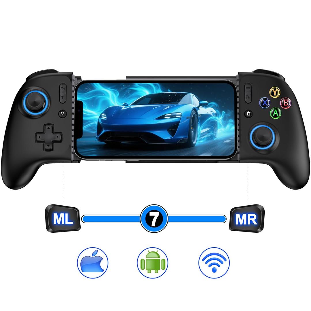 Wireless Mobile Gaming Controller, Phone Controller for iPhone/Android, Hall Joystick/Trigger, Bluetooth Handheld Gaming Controller with Programmable, No Dead Zone, Adjustable Light/Turbo, for Xbox Cloud, Steam Link