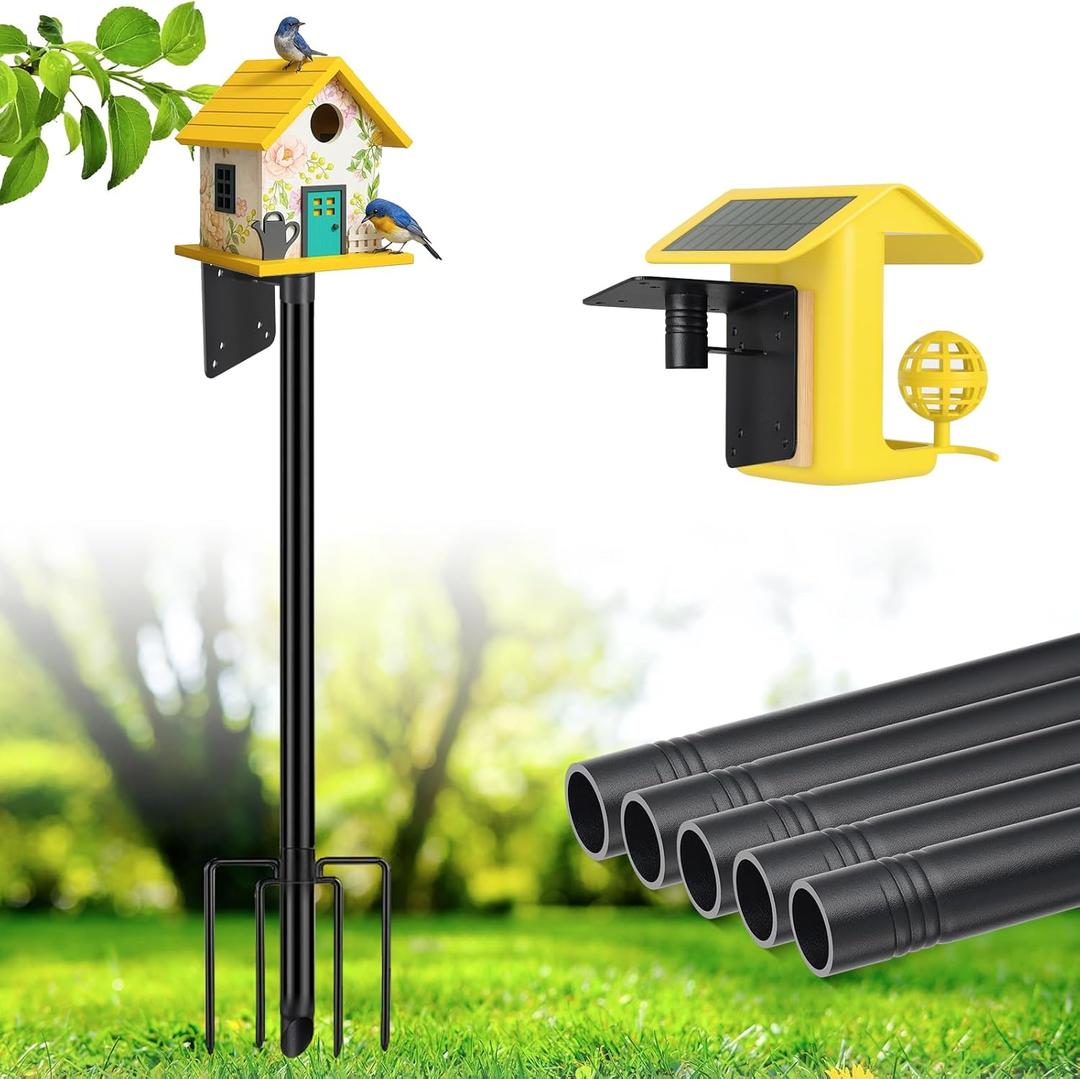 Bird House Stand - 103" Adjustable Bluebird House Pole Outdoor,5-Prong Windproof Stake,with Mounting Bracket - Heavy Duty 1'' Bird Feeder Pole Tall Post for Bluebird House,Bird Buddy,Weather Station