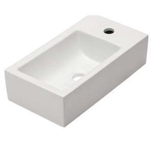 Lordear Wall Mount Sink 18x10 Inch Rectangle Bathroom Sink with Single Faucet Hole White Porcelain Ceramic 18 Inch Bathroom Wall Maunted Sink Right Hand