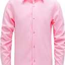 AOTIK Boys Dress Shirts Long Sleeve Button Down Shirts Stretch Formal School Uniform Shirt 2 Fits (Regular/Husky) 3 Pink