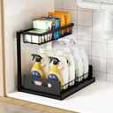 VUSIGN Under Kitchen Sink Organizer 2 Tier, Pull Out Bathroom Sink Organizers and Storage, Cabinet Kitchen Bathroom Storage Organization Shelf, 1 Pack Black