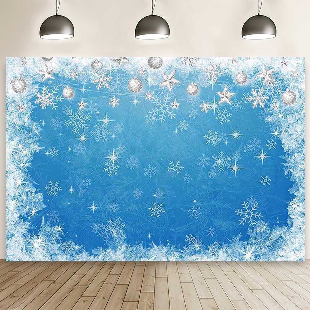 8x6ft Winter Bokeh Sparkle Blue Backdrop Snowflake Winter Wonderland Baby Shower Photography Background Xmas Backdrops for Photography Christmas Family Decorations Cake Smash Photo Booth Props