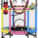 Trampoline for Kids, Full Anti-Rust 440lbs Anti-Rollover Round Bottom Toddler Trampoline, T-handrail Adjustable Baby Toddler Trampolines Dart Board