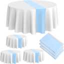 Oudain Round Plastic Table Cloth 84 Inch Disposable Table Cover Stain and Wrinkle Resistant Waterproof Tablecloths for Holiday Graduation Baby Shower Wedding Party Decoration(White, Sky Blue,3 Pcs)