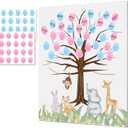 Sirjiera Baby Shower Guest Book Fingerprint Tree Canvas, Baby Gender Reveal Guest Book, Animal Theme Baby Canvas Painting, Baby Shower Creative Game Decorations Keepsake (Monkey)