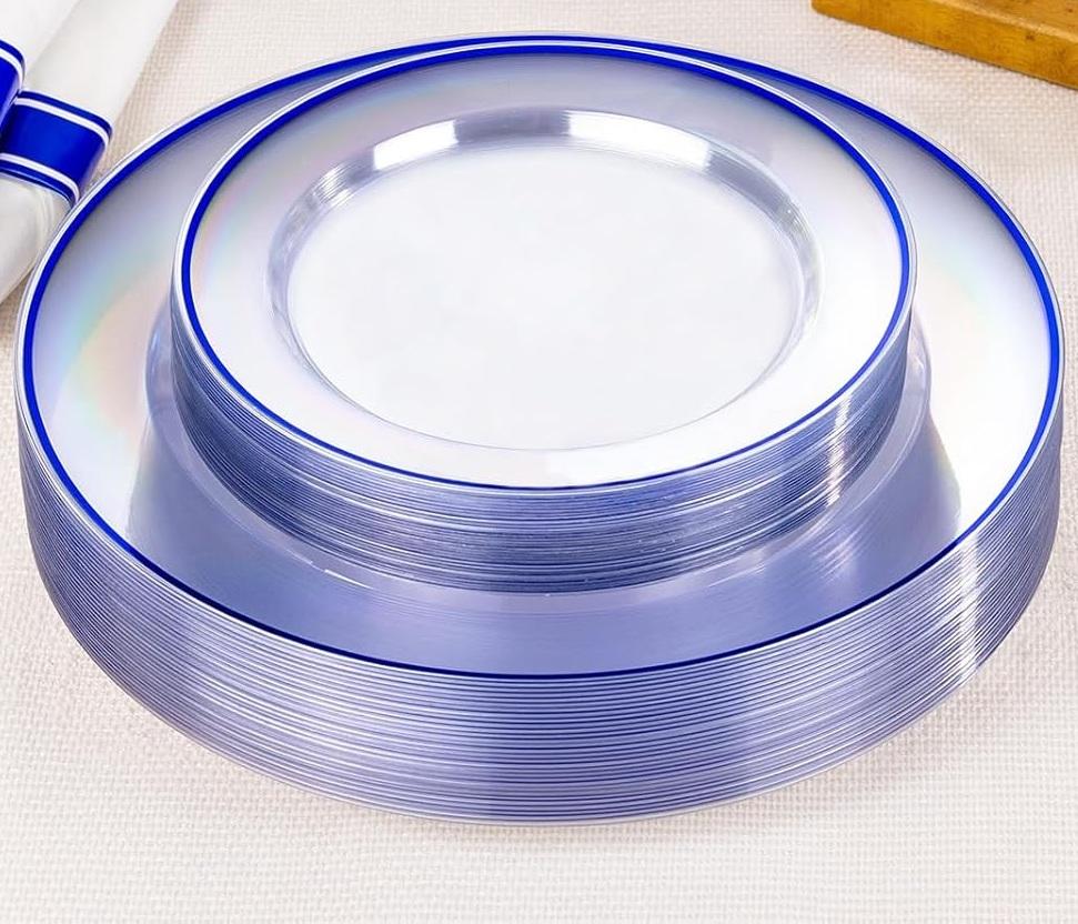 SUT 36 Pcs Black and Gold Plastic Dinnerware Set, Include: 18 Dinner Plates, 18 Dessert Plates, 25 Pre Rolled Napkins With Silverware Disposable Plates for Party