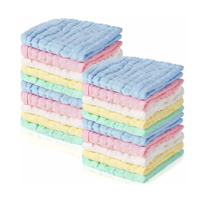 Breling 20 Pcs Baby Muslin Washcloth 12 x 12 Inch 100% Cotton Soft and Absorbent Muslin Washcloth Burp Cloth Wipe Newborn Face Towel for Baby Boy Girl Sensitive Skin (Blue, White, Green, Yellow, Pink)