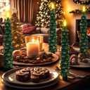 Funtery 6 Pcs LED Christmas Tree Flameless Taper Candles Real Wax Battery Operated Candlestick Lights with 3D Flame and Remote Timer Window Fireplace(Gold Edge,Christmas Tree)