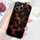 Hython for iPhone 12 Pro Case Cute Matte Amber Leopard Print Cheetah Pattern Tortoise Shell Phone Cases for Women Men, Slim Anti-Scratch Soft TPU Bumper Shockproof Rubber Protective Cover, Brown Amber