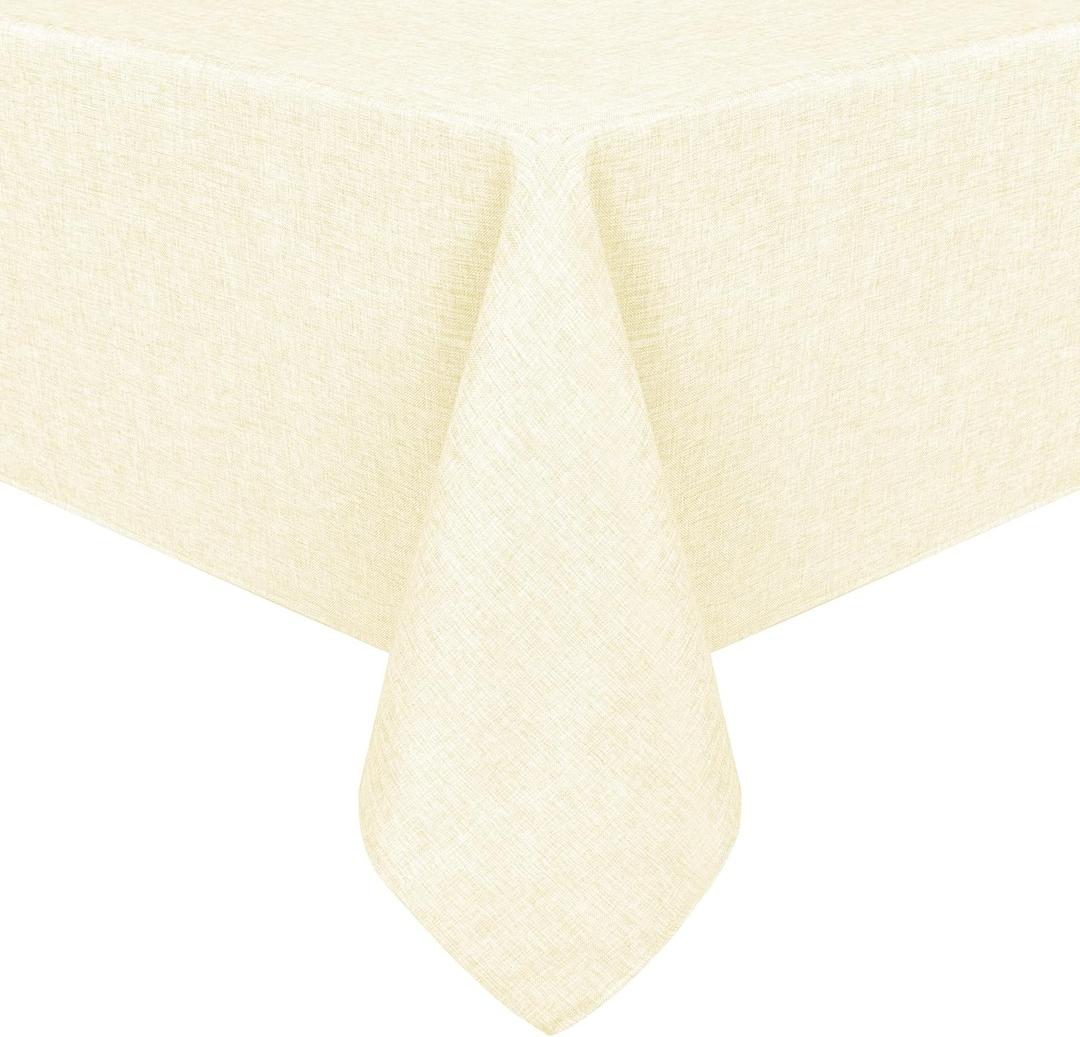 Hiasan Faux Linen Rectangle Tablecloth - Wrinkle and Stain Resistant Washable Table Cloth for Kitchen Dining Room Holiday Table Cover for Dinner, Champagne, 60 x 102 Inch