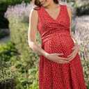 OUGES Womens V-Neck Sleeveless Summer Floral Maternity Dresses Nursing Gown Breastfeeding Dress (Red, M)