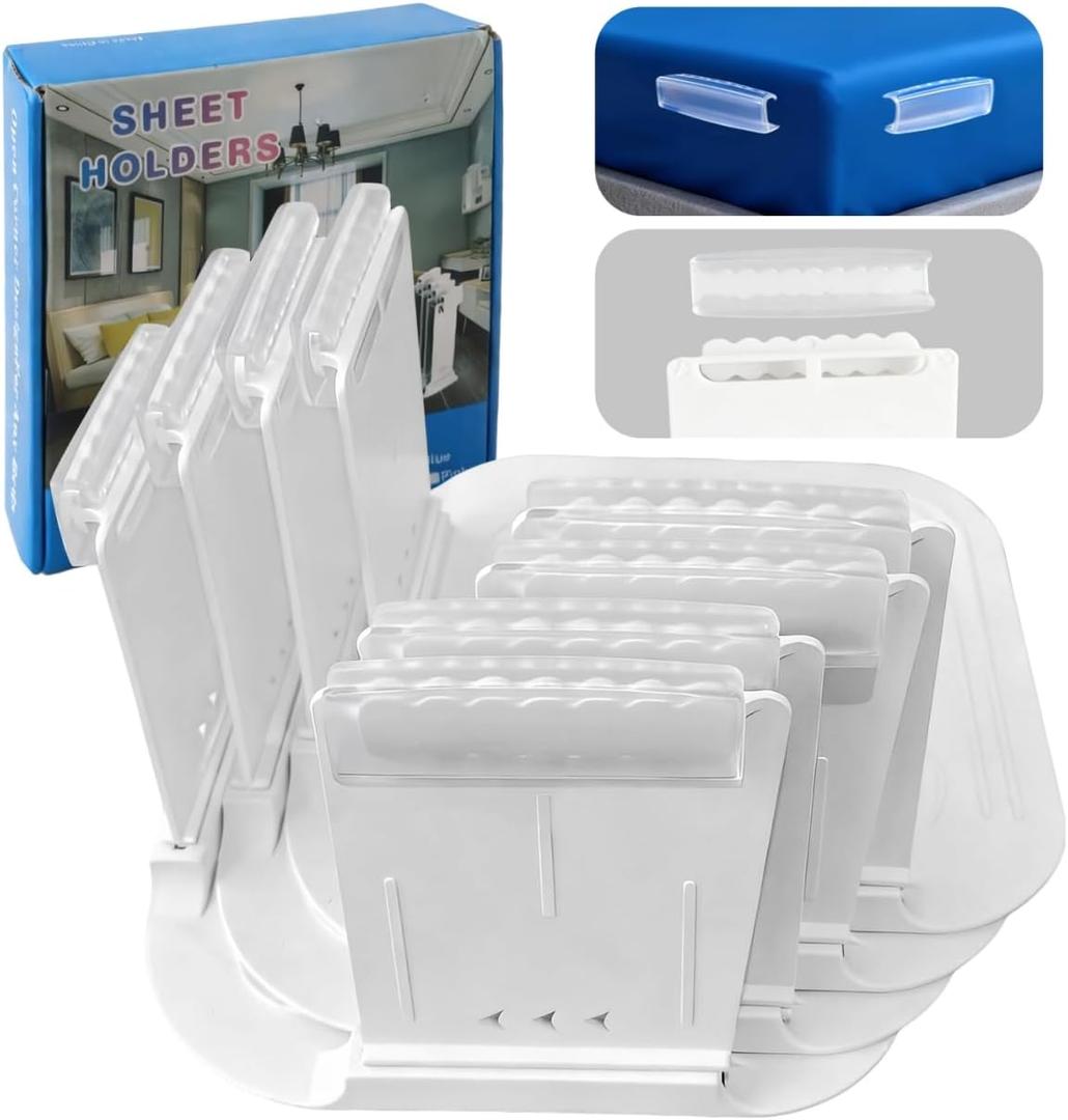 Upgrade 4Pcs Bed Sheet Holders for Corners, Lock Sheet Holders, Fitted Sheet Holders Keep Sheets Firm & Tight,Durable Heavy Duty Bed Sheet Clips, Sheet Locks, Sheet Fasteners Clips No More Loose Sheet