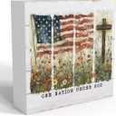 4th of July Decorations, Independence Day Patriotic Decorations, Memorial Day Decor, Red White And Blue Decor, Rustic Farmhouse American Flag Wildflowers Wooden Box Sign for Office Home Bedroom Table